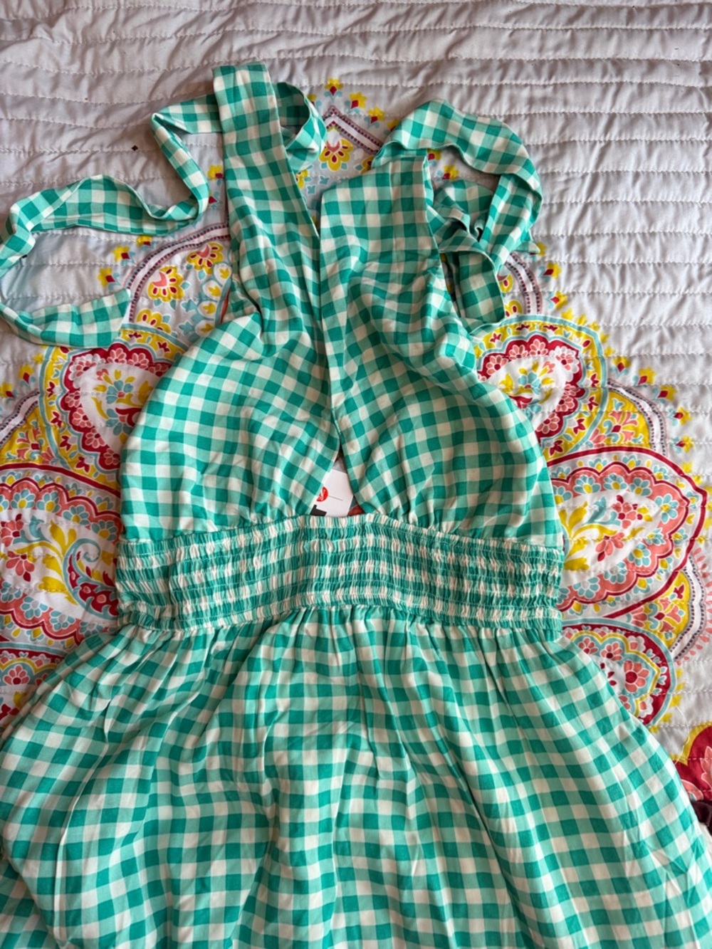 Zesica Mint and White Gingham Halter Dress